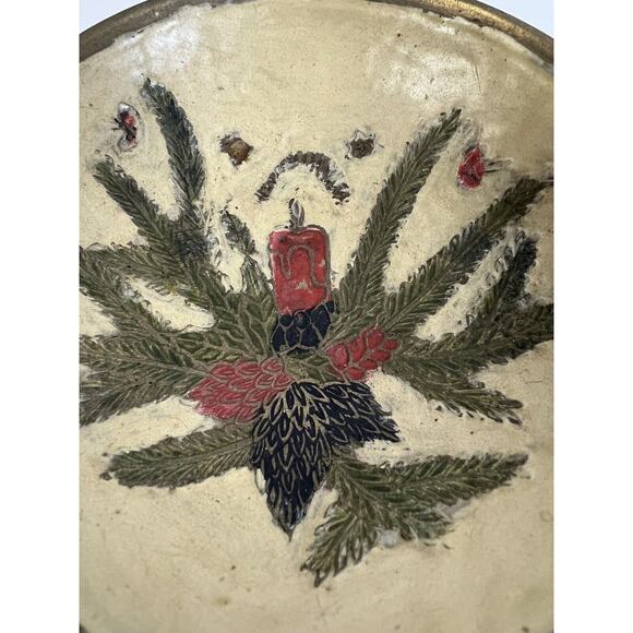 Vintage Brass Cloisonné Handle Bowl Christmas Candle Design Candy Dish - Picture 2 of 7
